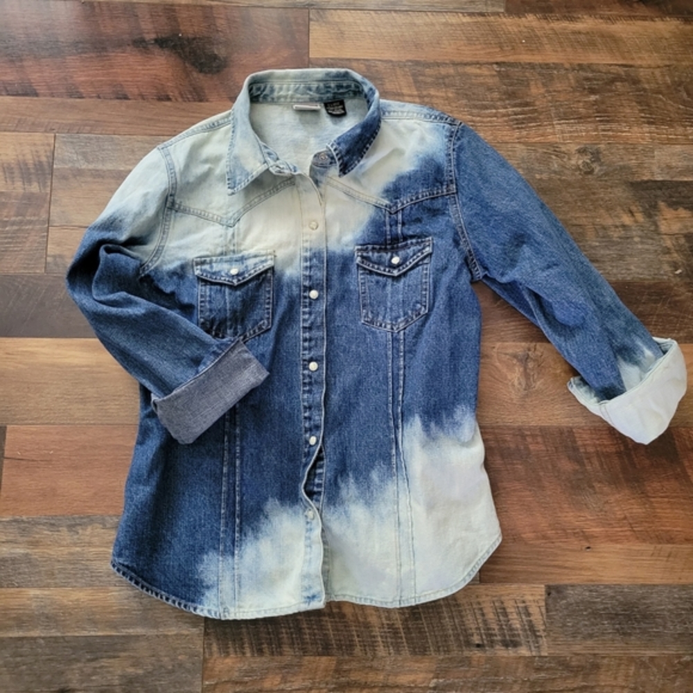 Bleached‎ recycled denim snapfront women's xl Arizona